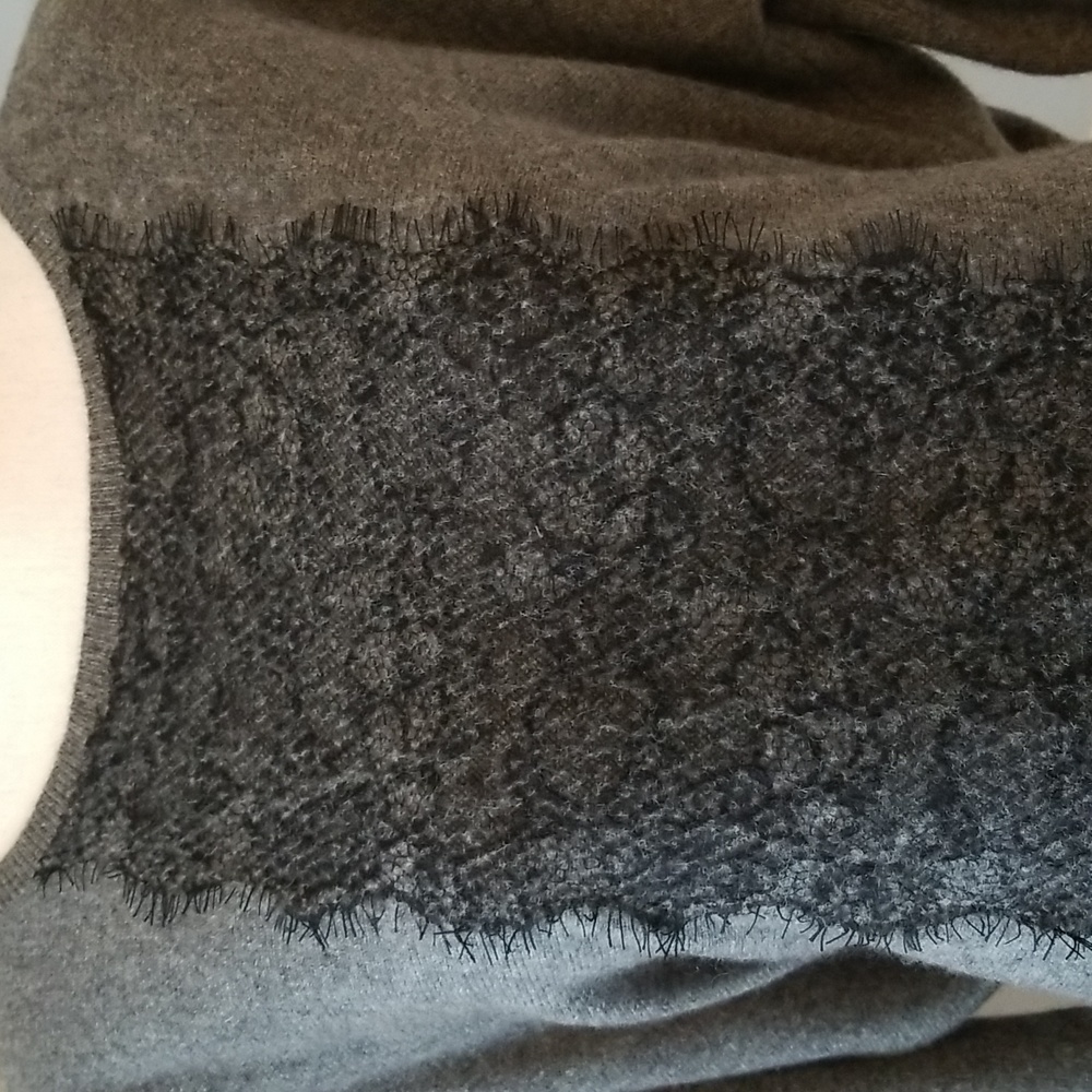 GARNET HILL LACE INLAY CASHMERE SWEATER COLOR COAL- NEW - Picture 4 of 7